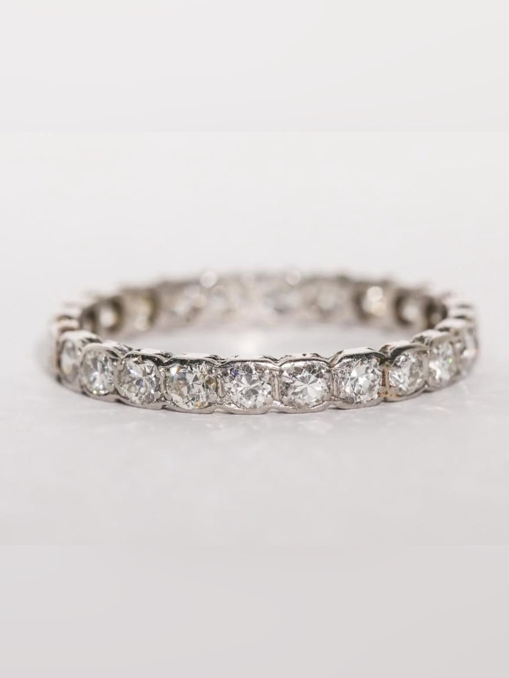 Art Deco Platinum Old European Diamond Eternity Band Ring Size 7.5 Antique - Picture 5 of 13